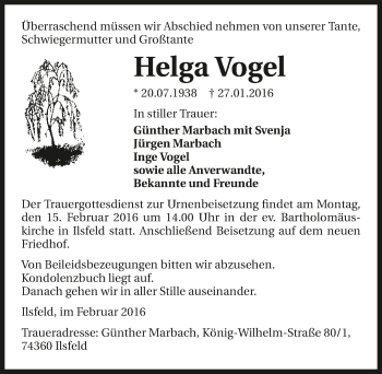 Traueranzeige von Helga Vogel 