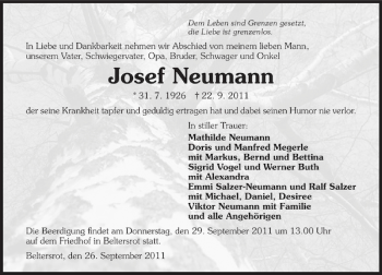 Traueranzeige von Josef Neumann 