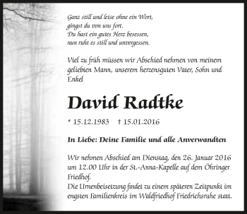 Traueranzeige von David Radtke 
