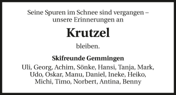 Traueranzeige von Jürgen Krzcal 