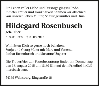 Traueranzeige von Hildegard Rosenbusch 