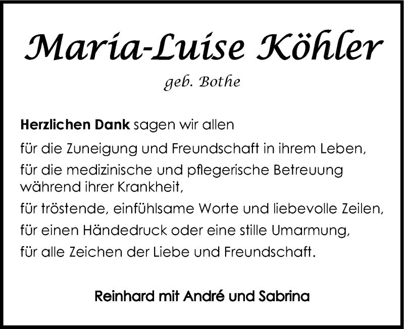  Traueranzeige für Maria-Luise Köhler vom 31.07.2015 aus 