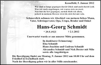 Traueranzeige von Hans-Georg Schmidt 