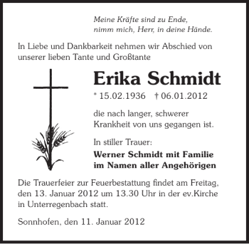 Traueranzeige von Erika Schmidt 