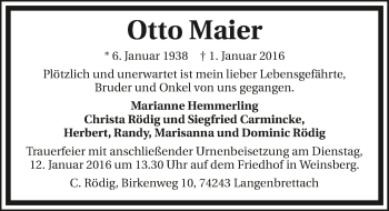 Traueranzeige von Otto Maier 