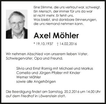 Traueranzeige von Axel Möhler 