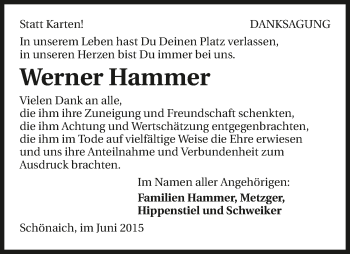Traueranzeige von Werner Hammer 