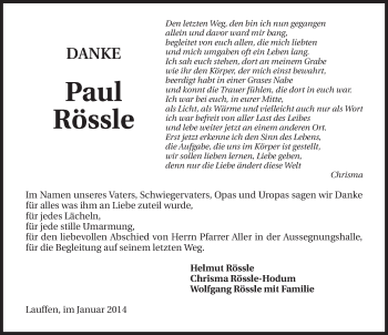 Traueranzeige von Paul Rössle 