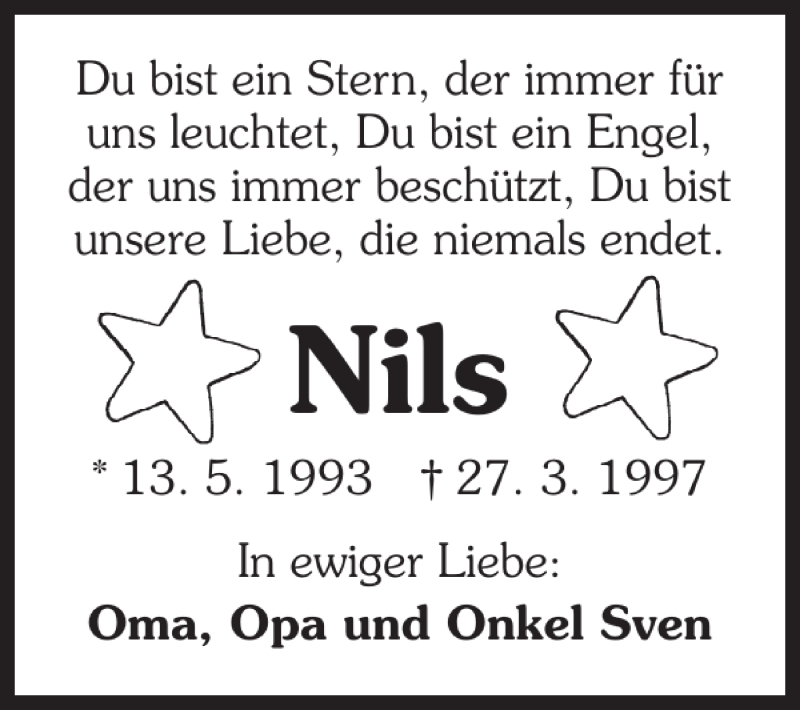  Traueranzeige für Nils Nils vom 27.03.2012 aus 