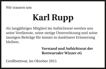 Traueranzeige von Karl Rupp 