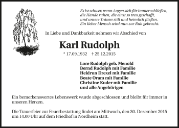 Traueranzeige von Karl Rudolph 