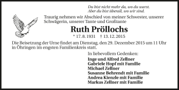 Traueranzeige von Ruth Pröllochs 