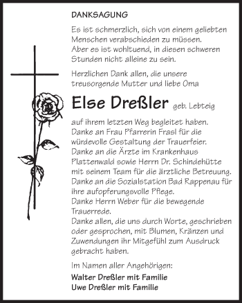 Traueranzeige von Else Dreßler 