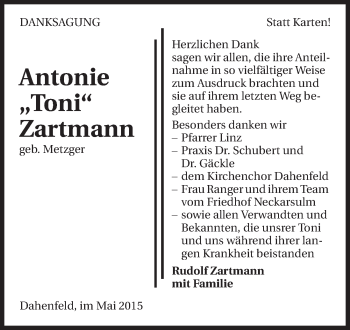 Traueranzeige von Antonie Zartmann 