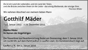 Traueranzeige von Gotthilf Mäder 