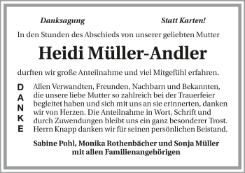 Traueranzeige von Heidi Müller-Andler 
