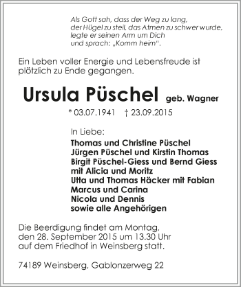 Traueranzeige von Ursula Püschel 