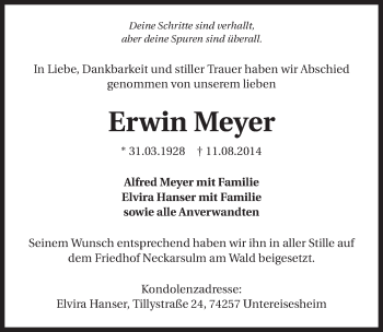 Traueranzeige von Erwin Meyer 