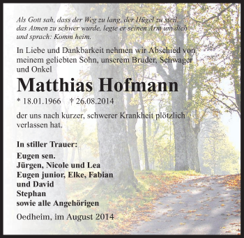 Traueranzeige von Matthias Hofmann 