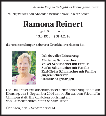 Traueranzeige von Ramona Reinert 