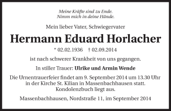 Traueranzeige von Hermann Horlacher 
