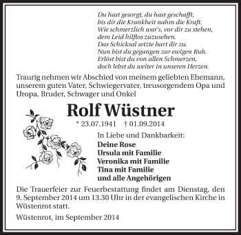 Traueranzeige von Rolf Wüstner 
