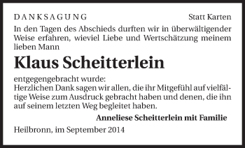 Traueranzeige von Klaus Scheitterlein 