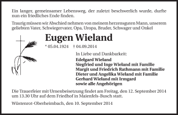 Traueranzeige von Eugen Wieland 
