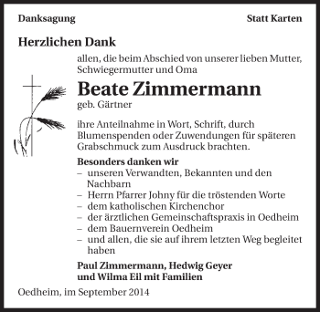 Traueranzeige von Beate Zimmermann 
