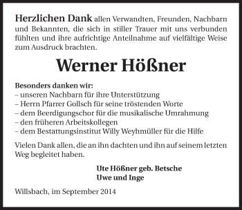 Traueranzeige von Werner Hößner 