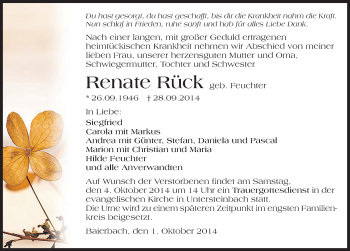 Traueranzeige von Renate Rück 