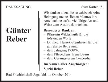 Traueranzeige von Günter Reber 