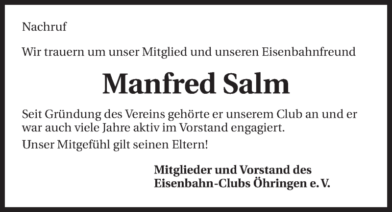  Traueranzeige für Manfred Salm vom 14.10.2014 aus 