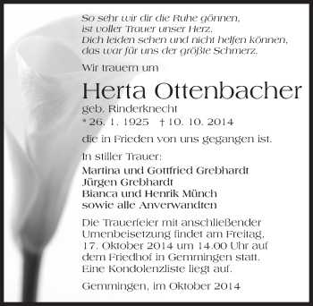 Traueranzeige von Herta Ottenbacher 