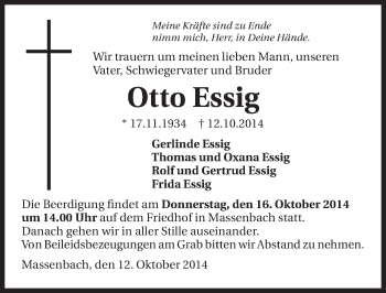 Traueranzeige von Otto Essig 