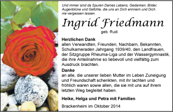 Traueranzeige von Ingrid Friedmann 