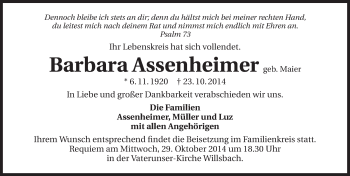 Traueranzeige von Barbara Assenheimer 