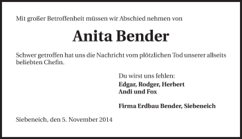 Traueranzeige von Anita Bender 