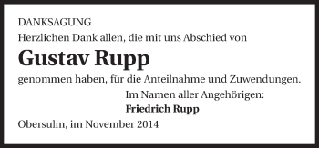 Traueranzeige von Gustav Rupp 