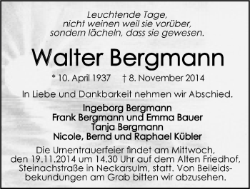 Traueranzeige von Walter Bergmann 