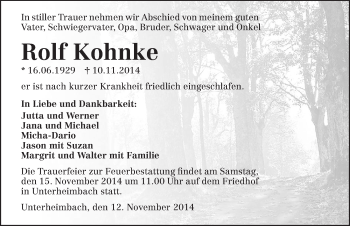 Traueranzeige von Rolf Kohnke 