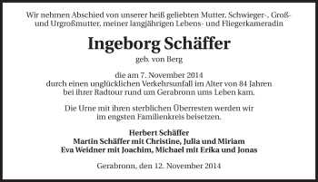 Traueranzeige von Ingeborg Schäffer 