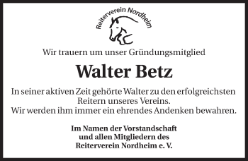 Traueranzeige von Walter Betz 