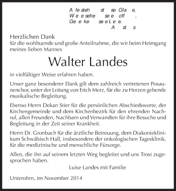 Traueranzeige von Walter Landes 