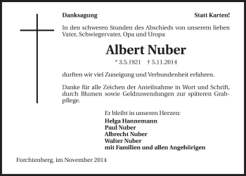 Traueranzeige von Albert Nuber 