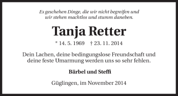 Traueranzeige von Tanja Retter 