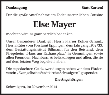 Traueranzeige von Else Mayer 