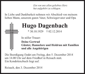 Traueranzeige von Hugo Dagenbach 