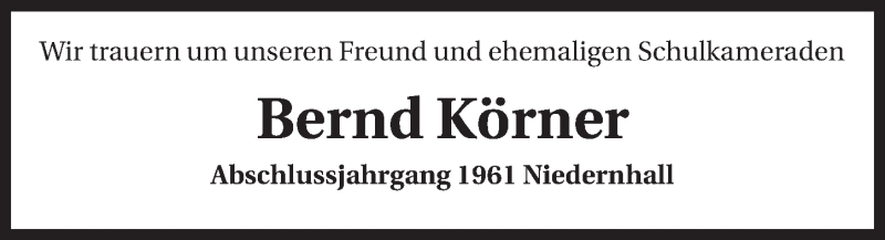  Traueranzeige für Bernd Körner vom 03.12.2014 aus 
