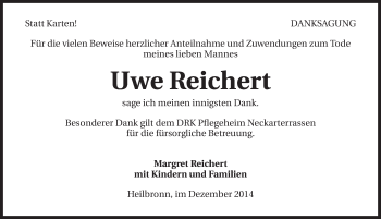 Traueranzeige von Uwe Reichert 